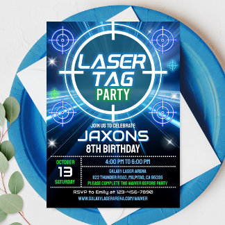 Invitación de cumpleaños de Laser Tag Neon Laser T