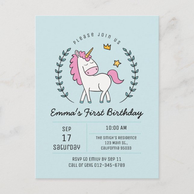 Invitación de cumpleaños de Laurel con lindo unico (Anverso)