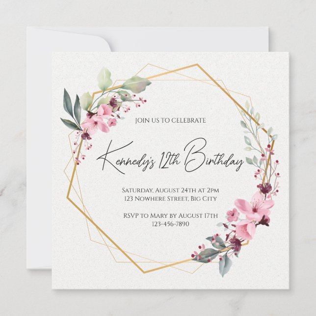Invitación de cumpleaños de laurel floral, elegant (Anverso)
