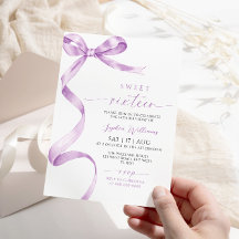 Invitación de cumpleaños de Lavender Bow Sweet 16