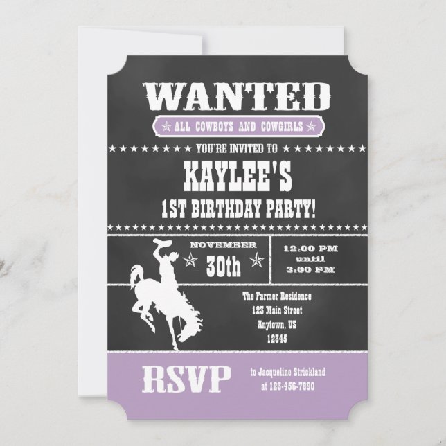 Invitación de cumpleaños de Lavender Chalkboard Co (Anverso)
