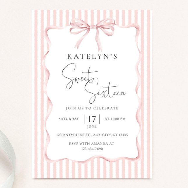 Invitación de cumpleaños de lazo Coquette rosa, Ni (Subido por el creador)