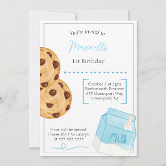 Invitación de cumpleaños de leche y galletas
