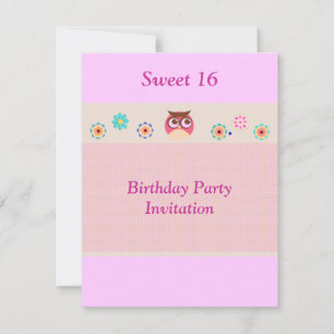 Invitación de cumpleaños de lechuza y flores dulce