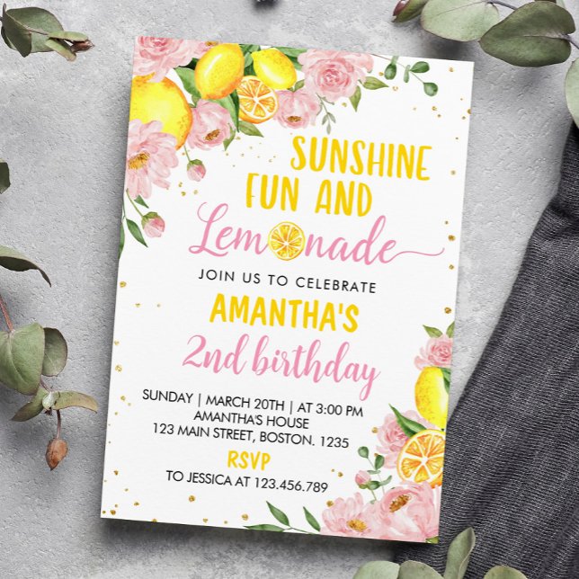 Invitación de cumpleaños de Lemonade Floral Rosa S (Subido por el creador)