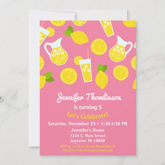 Invitación de cumpleaños de Lemonade Lemones de ve (Anverso)