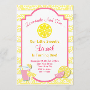 Invitación de cumpleaños de Lemonade Pink Lemonade