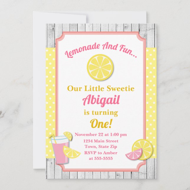 Invitación de cumpleaños de Lemonade Rosa, Fiesta  (Anverso)