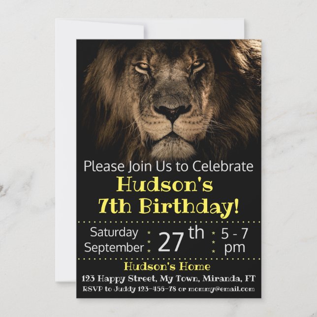 Invitación de cumpleaños de león (Anverso)