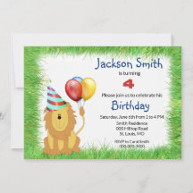 Invitación de cumpleaños de león de dibujos animad