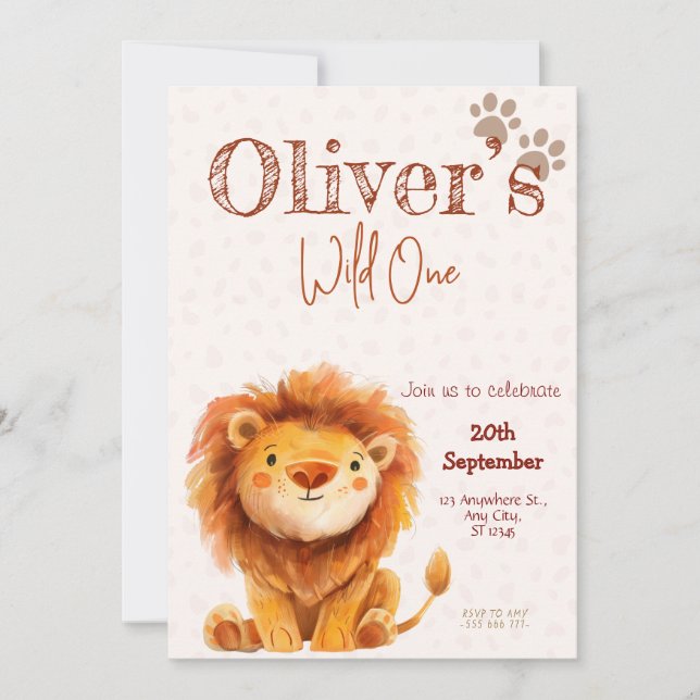 Invitación de cumpleaños de león salvaje (Anverso)