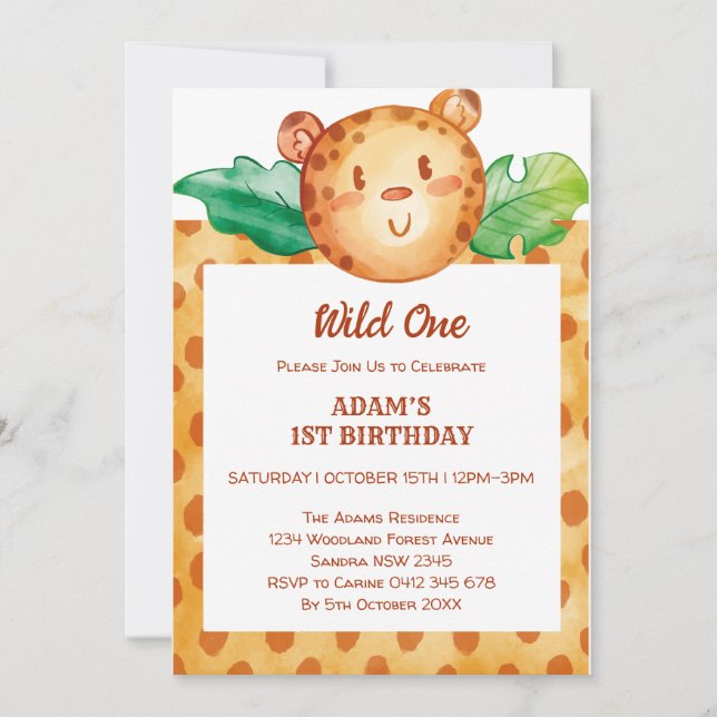 Invitación de cumpleaños de Leopard safari wild (Anverso)