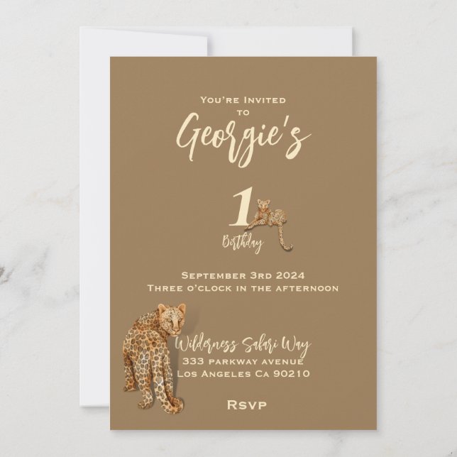 Invitación de cumpleaños de leopardos salvajes de  (Reverso)