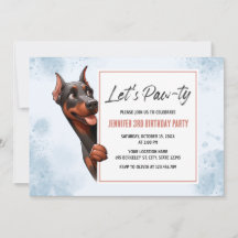 Invitación de cumpleaños de Let's Pawty Doberman