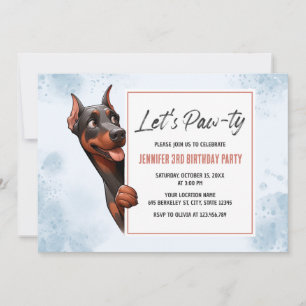 Invitación de cumpleaños de Let's Pawty Doberman
