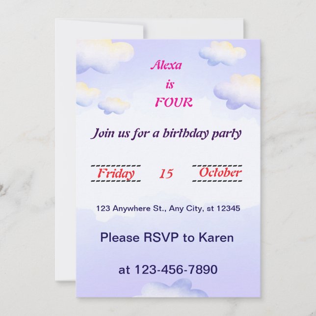 invitación de cumpleaños de libélula caprichosa (Anverso)
