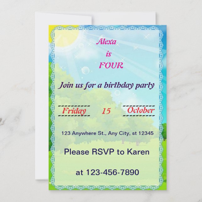 invitación de cumpleaños de libélula caprichosa (Anverso)