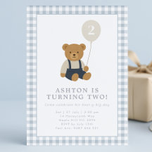 Invitación de cumpleaños de Light Blue Gingham Ted
