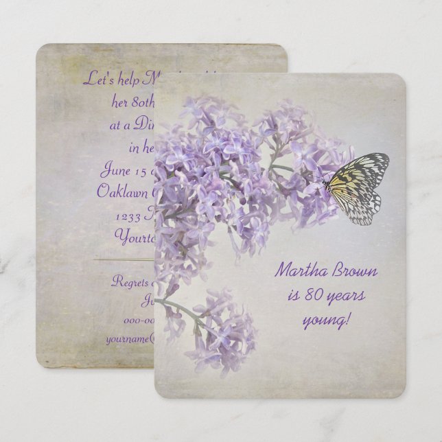 Invitación de cumpleaños de Lilac (Anverso / Reverso)