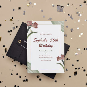 Invitación de cumpleaños de Lilies Rojos Oscuros