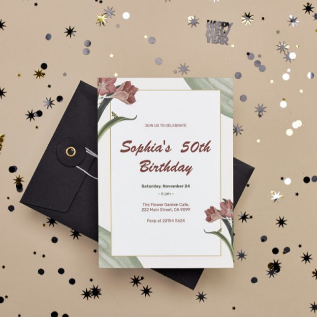 Invitación de cumpleaños de Lilies Rojos Oscuros (Subido por el creador)