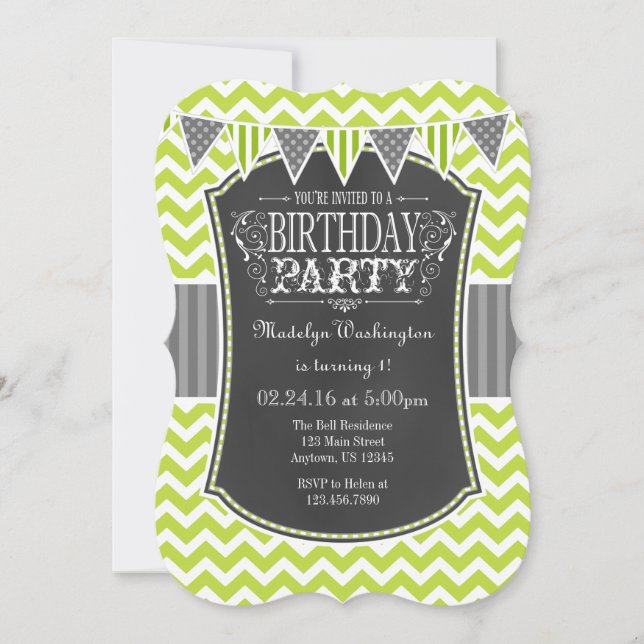 Invitación de cumpleaños de Lime Green Chalkboard  (Anverso)