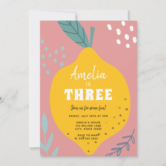Invitación de cumpleaños de limón (Anverso)