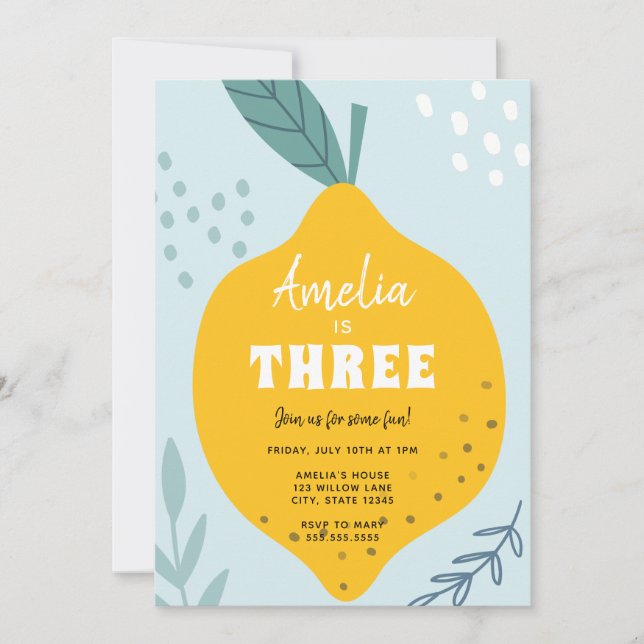 Invitación de cumpleaños de limón (Anverso)