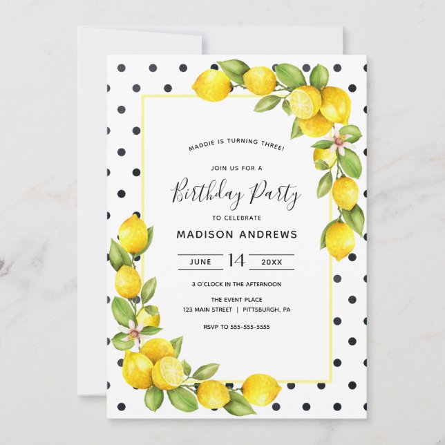 Invitación de cumpleaños de limón (Anverso)