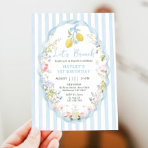 Invitación de cumpleaños de limón con lazo azul