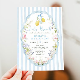 Invitación de cumpleaños de limón con lazo azul