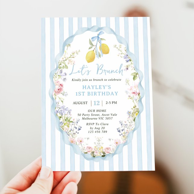 Invitación de cumpleaños de limón con lazo azul (Subido por el creador)