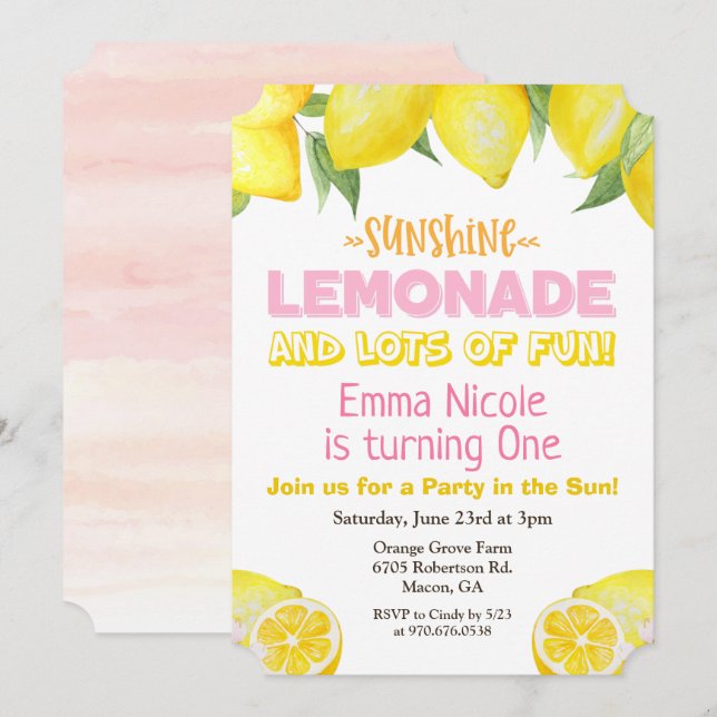 Invitación de cumpleaños de limonada para cualquie (Anverso / Reverso)