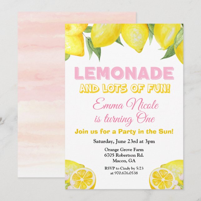 Invitación de cumpleaños de limonada para cualquie (Anverso / Reverso)