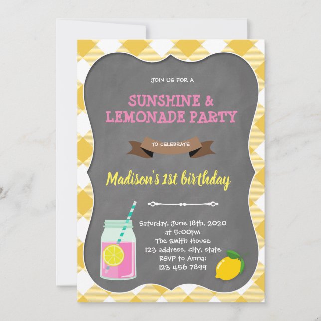 Invitación de cumpleaños de limonada rosa (Anverso)
