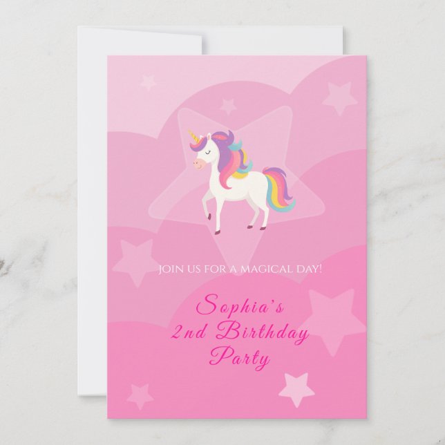 Invitación de cumpleaños de lindo unicornio (Anverso)