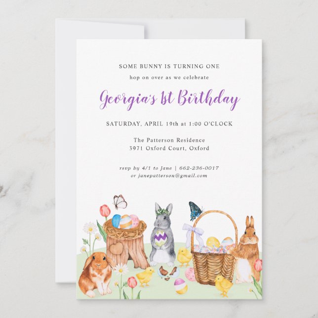 Invitación de cumpleaños de Little Bunny Spring Gr (Anverso)