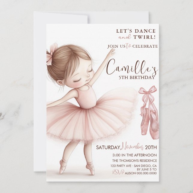 Invitación de cumpleaños de Little Girl Ballerina (Anverso)