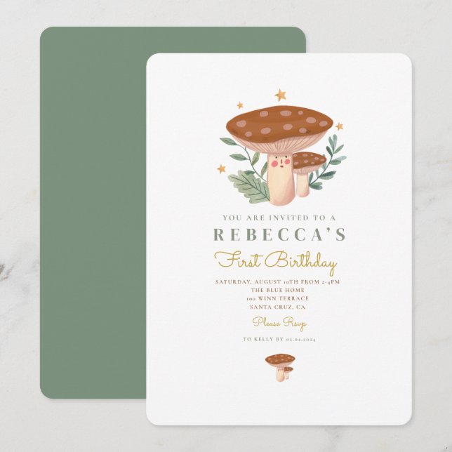 Invitación de cumpleaños de Little Mushroom (Anverso / Reverso)
