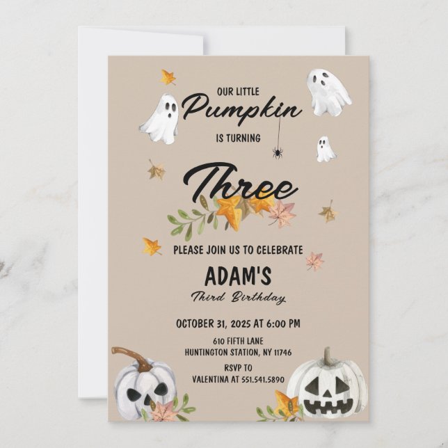 Invitación de cumpleaños de Little Pumpkin Hallowe (Anverso)