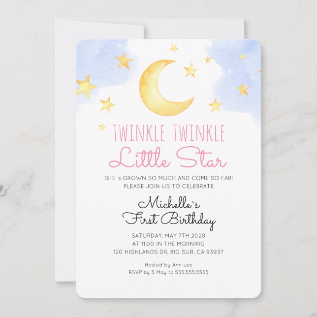 Invitación de cumpleaños de Little Star Baby (Anverso)