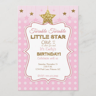 Invitación de cumpleaños de Little Star en rosa y 