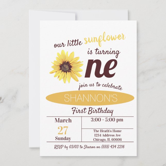 Invitación de cumpleaños de Little Sunflower (Anverso)