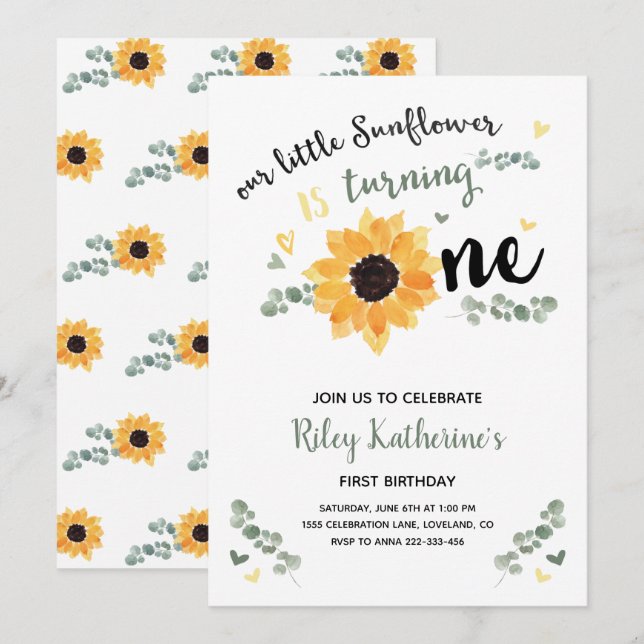 Invitación de cumpleaños de Little Sunflower (Anverso / Reverso)