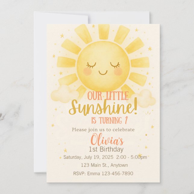 Invitación de cumpleaños de Little Sunshine (Anverso)
