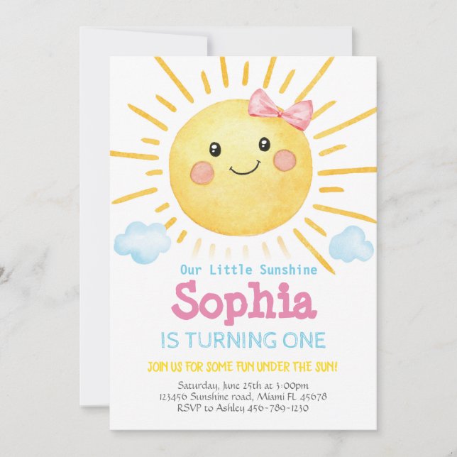 Invitación de cumpleaños de Little Sunshine-A159 (Anverso)