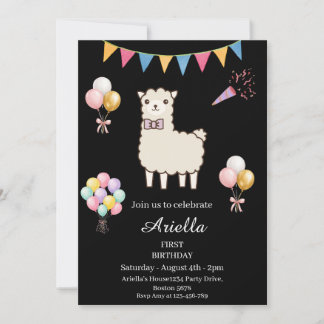 Invitación de cumpleaños de llama adorable