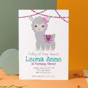 Invitación de cumpleaños de Llama Alpaca