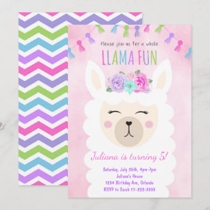 Invitación de cumpleaños de Llama completa