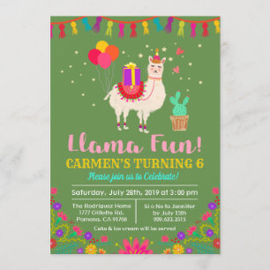 INVITACIÓN DE CUMPLEAÑOS DE LLAMA - CUALQUIER COLO